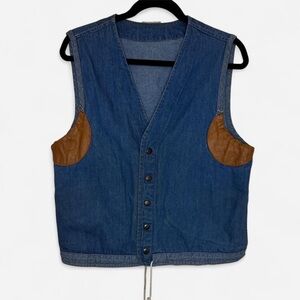 Men's Denim Vest with Brown Accents